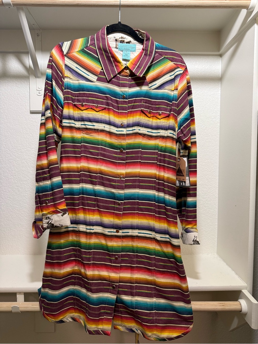 Tasha Polizzi Multicolor Striped Midi Shirt Dress - Maroon, Teal, Yellow